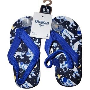 OshKosh Bgosh Toddler Flip Flops Navy Blue‎ Astronaut Print Sandals Shoes  5-6
